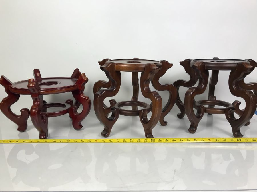 Set Of (3) Large Wooden Asian Pot Display Stands [Photo 2]
