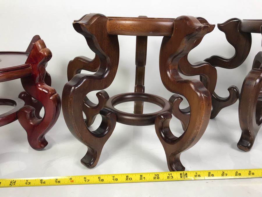 Set Of (3) Large Wooden Asian Pot Display Stands [Photo 3]