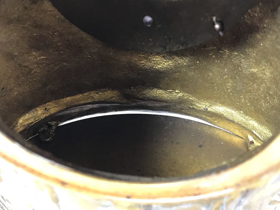 Stunning Vintage Brass Mechanical Carriage Clock Ornately Embossed Mantel Clock With Porcelain Dial Working [Photo 17]