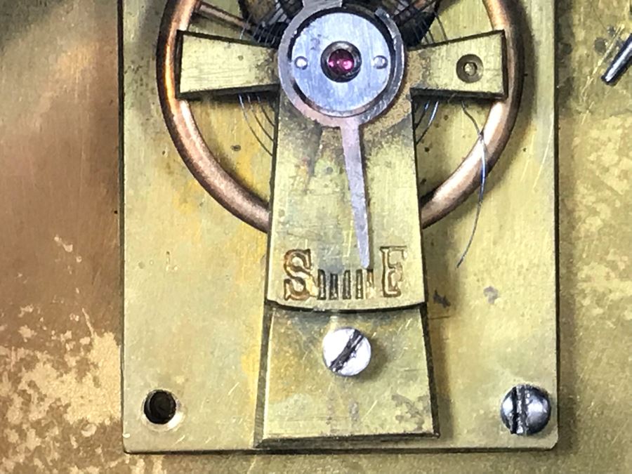 Stunning Vintage Brass Mechanical Carriage Clock Ornately Embossed Mantel Clock With Porcelain Dial Working [Photo 15]