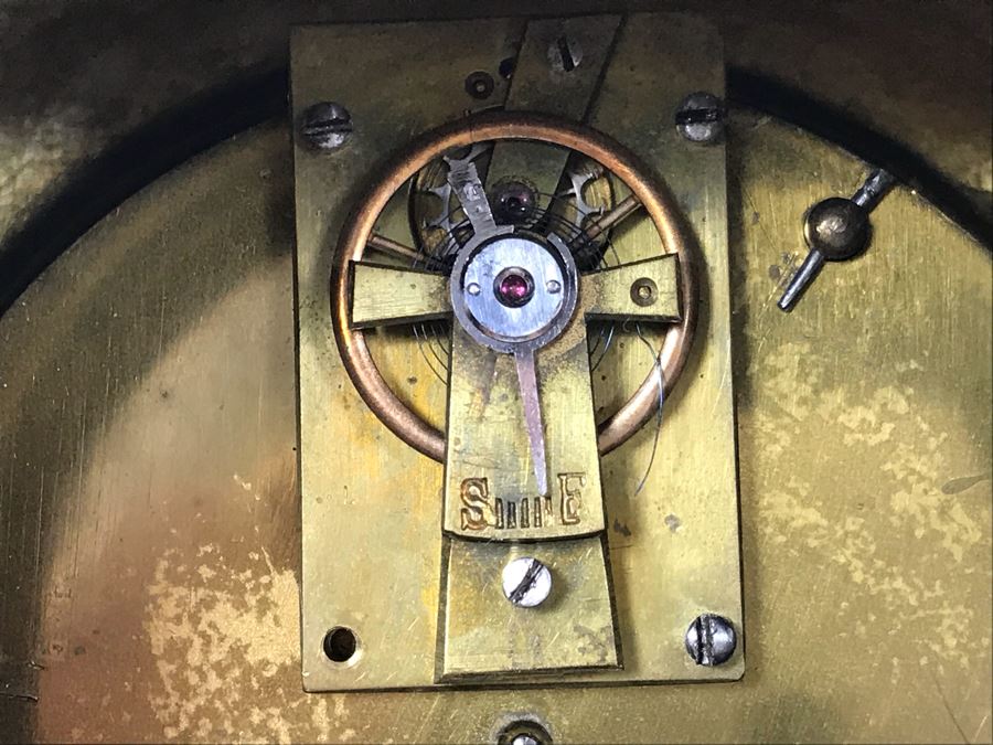 Stunning Vintage Brass Mechanical Carriage Clock Ornately Embossed Mantel Clock With Porcelain Dial Working [Photo 13]