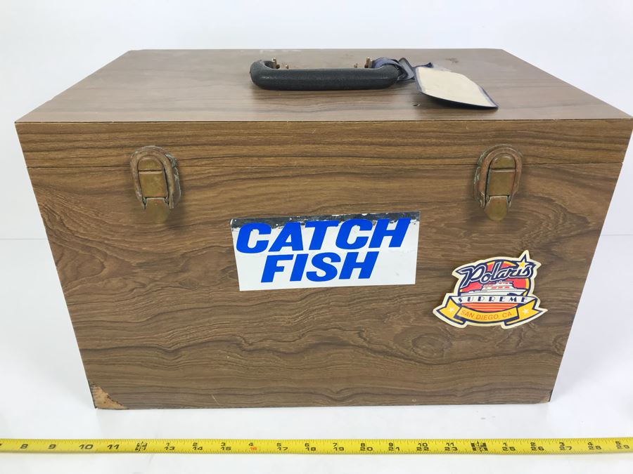 Large Wooden Tackle Box With Large Saltwater Fishing Lures And Various Fishing Tackle And Metal Lures - See Photos For More Inside Box [Photo 5]