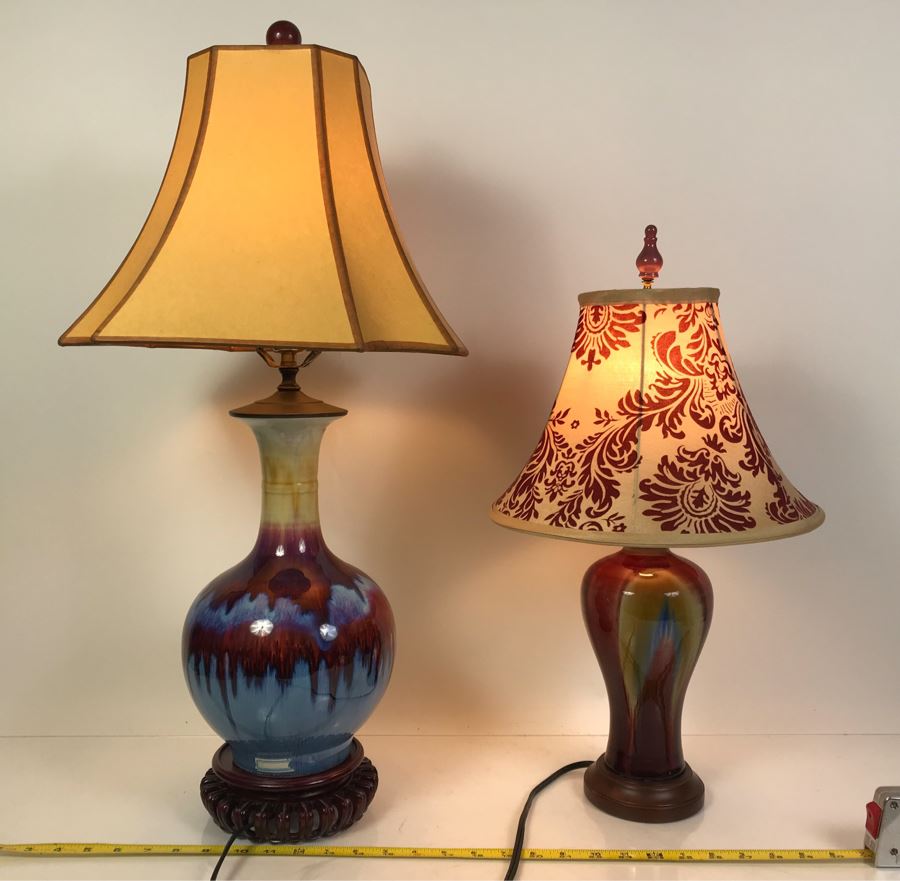 Pair Of Pottery Table Lamps With Shades