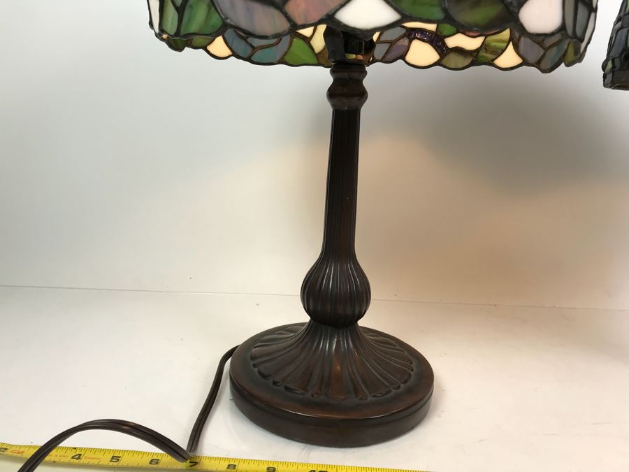 Pair Of Contemporary Stained Glass Shade Table Lamps With Metal Bases [Photo 7]