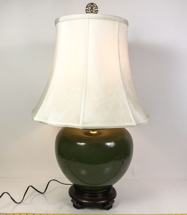 Large Asian Green Pottery Table Lamp