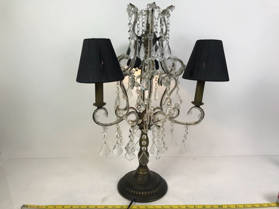 3-Light Candelabra Crystal Strand Table Lamp
