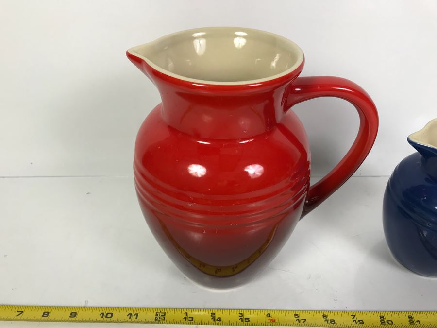 Pair Of Le Creuset Pitchers Red And Blue