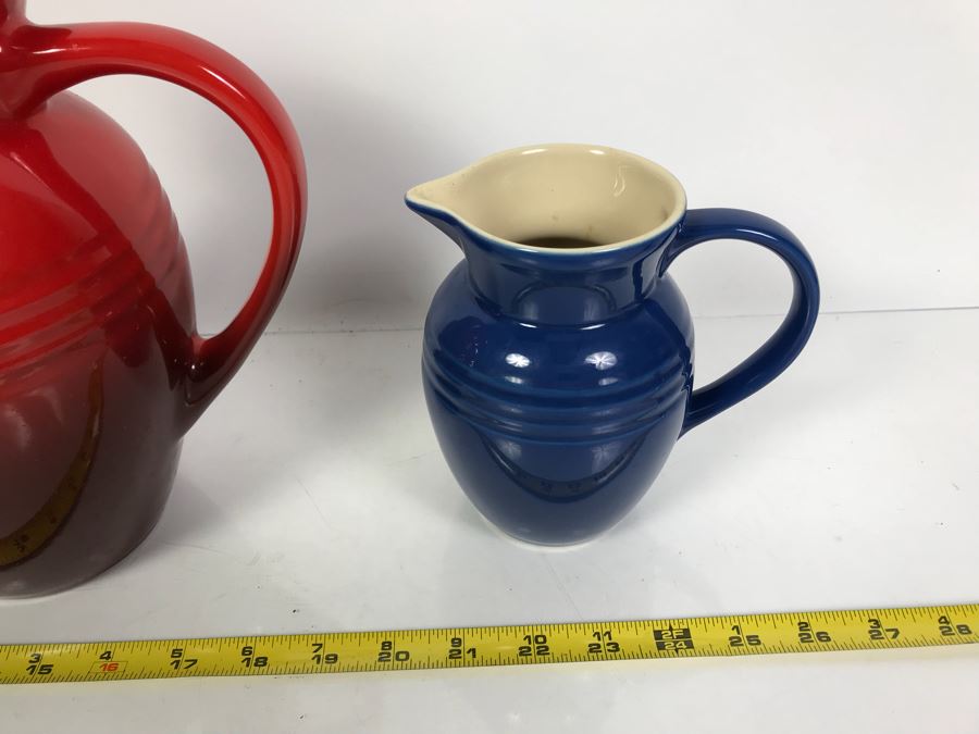 Pair Of Le Creuset Pitchers Red And Blue [Photo 3]
