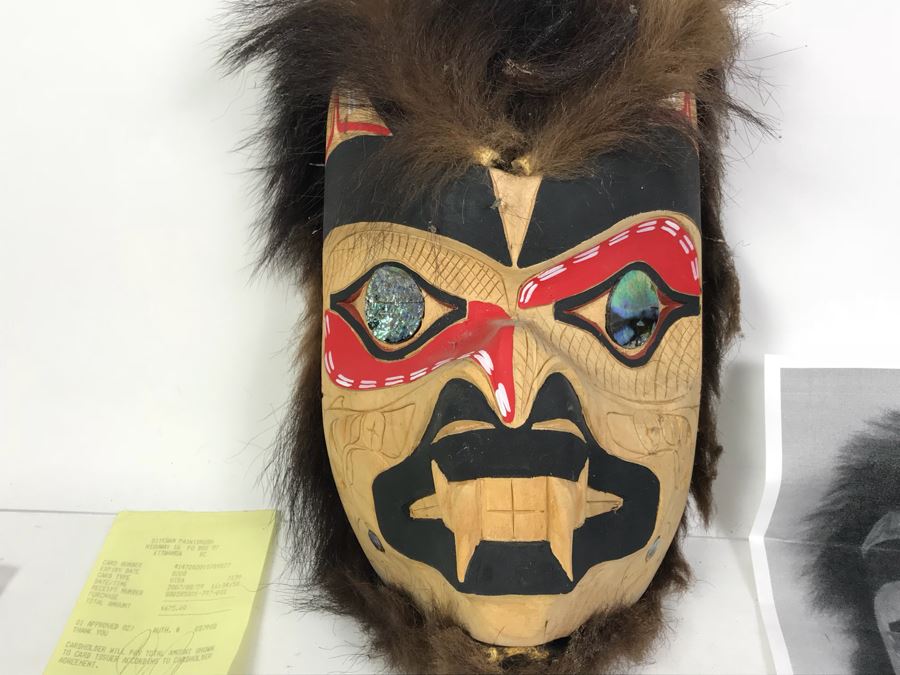 Pacific Northwest Native American Wooden Carved Bear Mask By Jake Gallic Tseshant Nation Vancouver Island Gitksan Paintbrush [Photo 4]