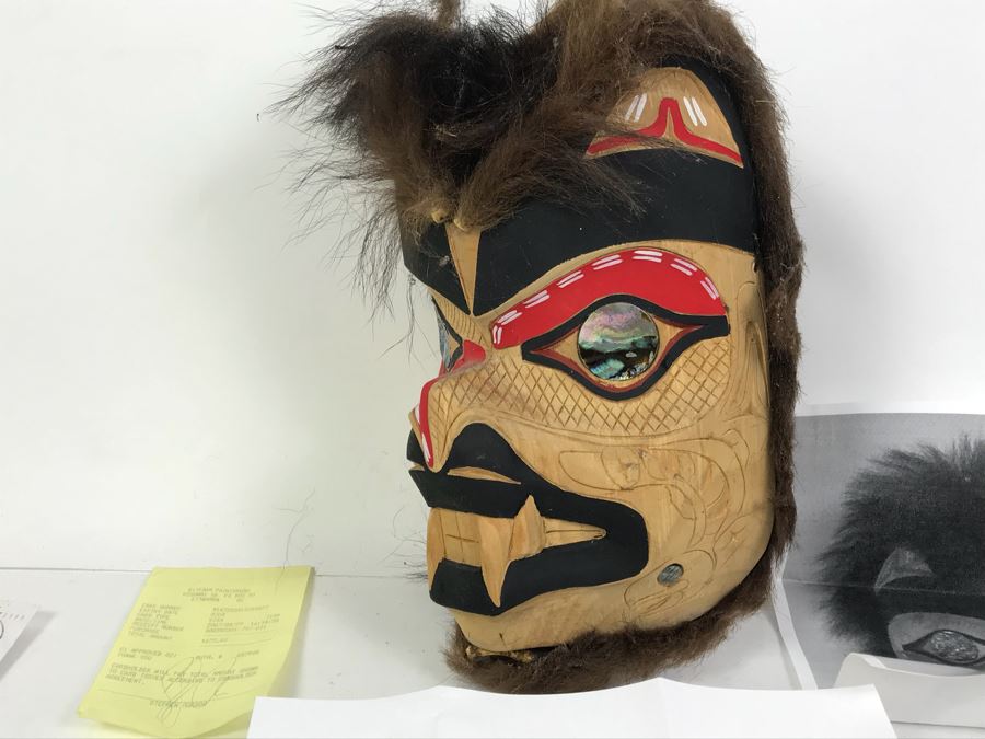 Pacific Northwest Native American Wooden Carved Bear Mask By Jake Gallic Tseshant Nation Vancouver Island Gitksan Paintbrush [Photo 7]