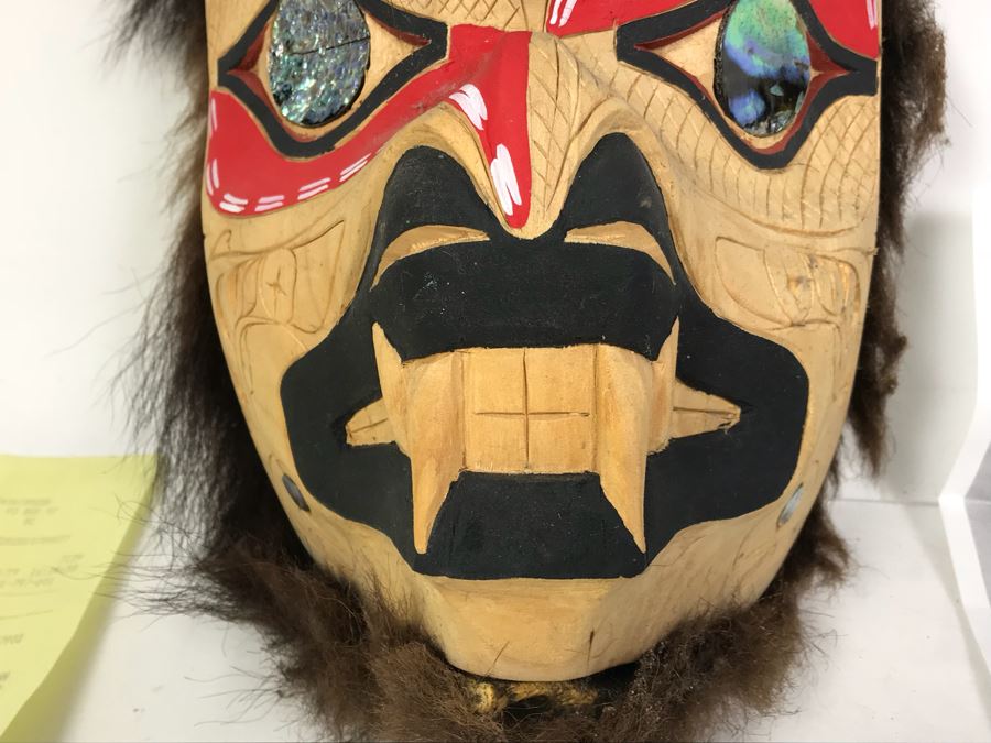 Pacific Northwest Native American Wooden Carved Bear Mask By Jake Gallic Tseshant Nation Vancouver Island Gitksan Paintbrush [Photo 6]