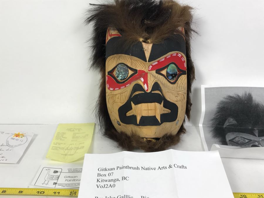 Pacific Northwest Native American Wooden Carved Bear Mask By Jake Gallic Tseshant Nation Vancouver Island Gitksan Paintbrush [Photo 3]