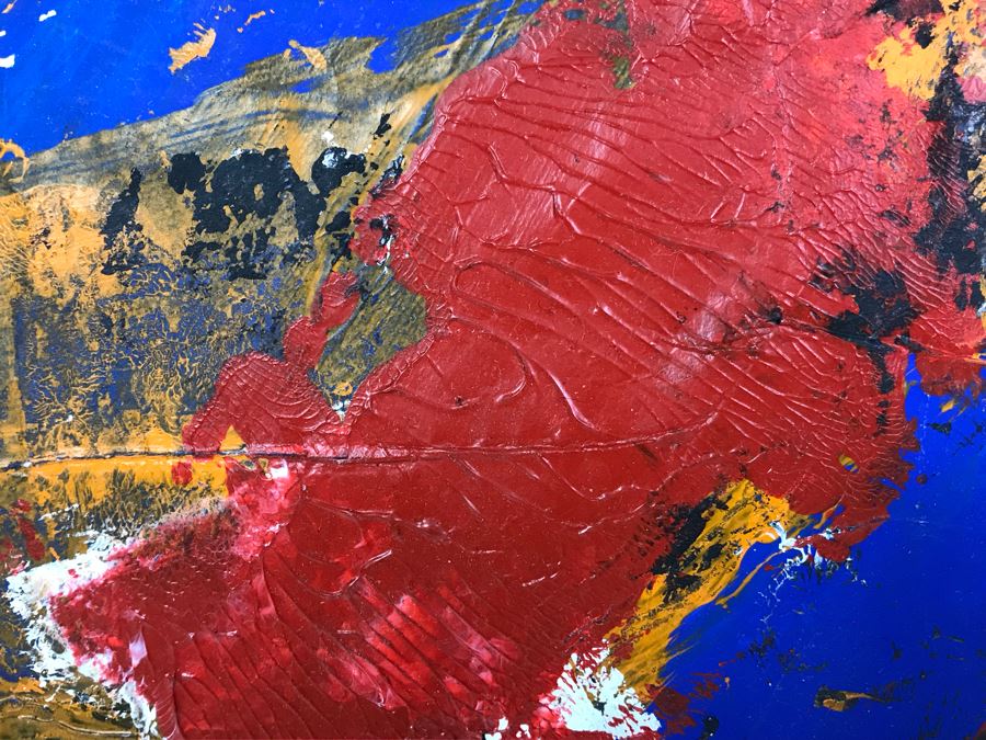 Original Abstract Modern Painting On Cardboard Backing Signed Signature Illegible 24' X 24' - See Photos [Photo 7]