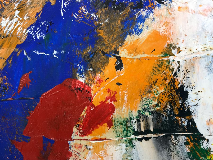 Original Abstract Modern Painting On Cardboard Backing Signed Signature Illegible 24' X 24' - See Photos [Photo 6]