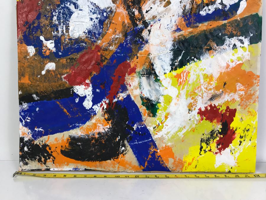 Original Abstract Modern Painting On Cardboard Backing Signed Signature Illegible 24' X 24' - See Photos [Photo 4]