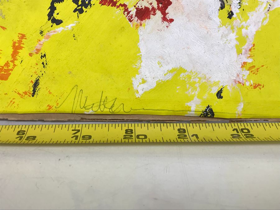 Original Abstract Modern Painting On Cardboard Backing Signed Signature Illegible 24' X 24' - See Photos [Photo 8]