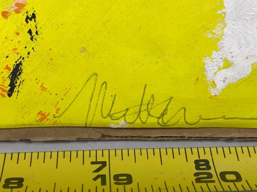 Original Abstract Modern Painting On Cardboard Backing Signed Signature Illegible 24' X 24' - See Photos [Photo 2]