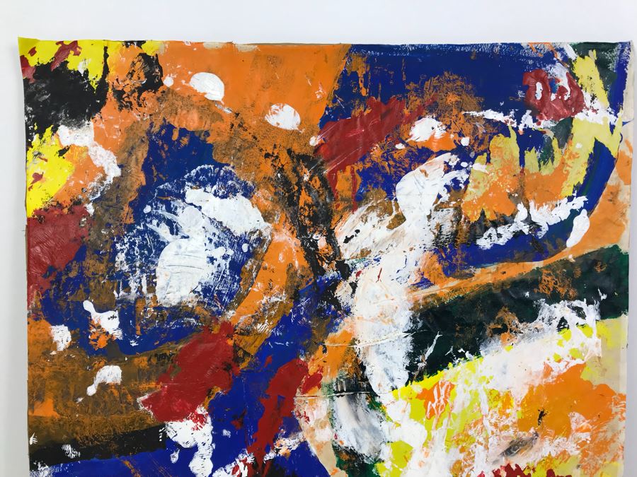 Original Abstract Modern Painting On Cardboard Backing Signed Signature Illegible 24' X 24' - See Photos [Photo 3]