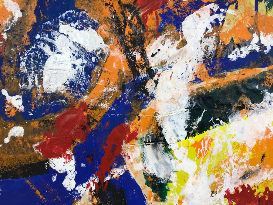 Original Abstract Modern Painting On Cardboard Backing Signed Signature Illegible 24' X 24' - See Photos [Photo 5]