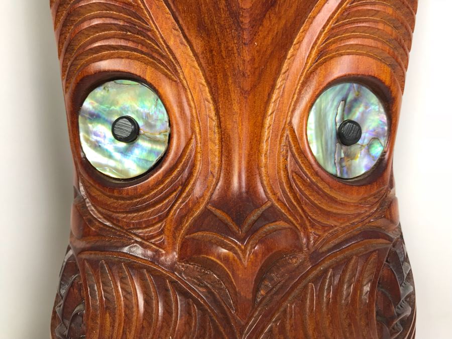 Koruru (Owl) Maori Hand Made New Zealand Carved Head Sculpture And African Wooden Sculpture Of Family [Photo 4]
