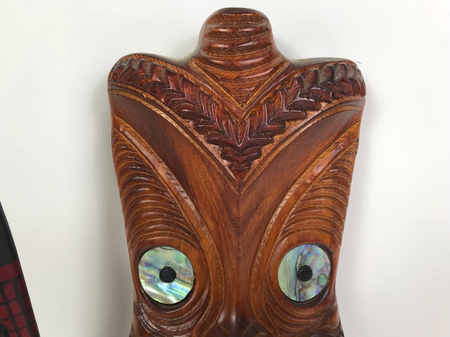Koruru (Owl) Maori Hand Made New Zealand Carved Head Sculpture And African Wooden Sculpture Of Family [Photo 3]