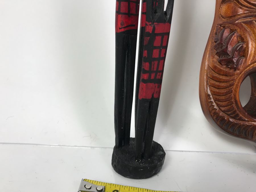 Koruru (Owl) Maori Hand Made New Zealand Carved Head Sculpture And African Wooden Sculpture Of Family [Photo 9]