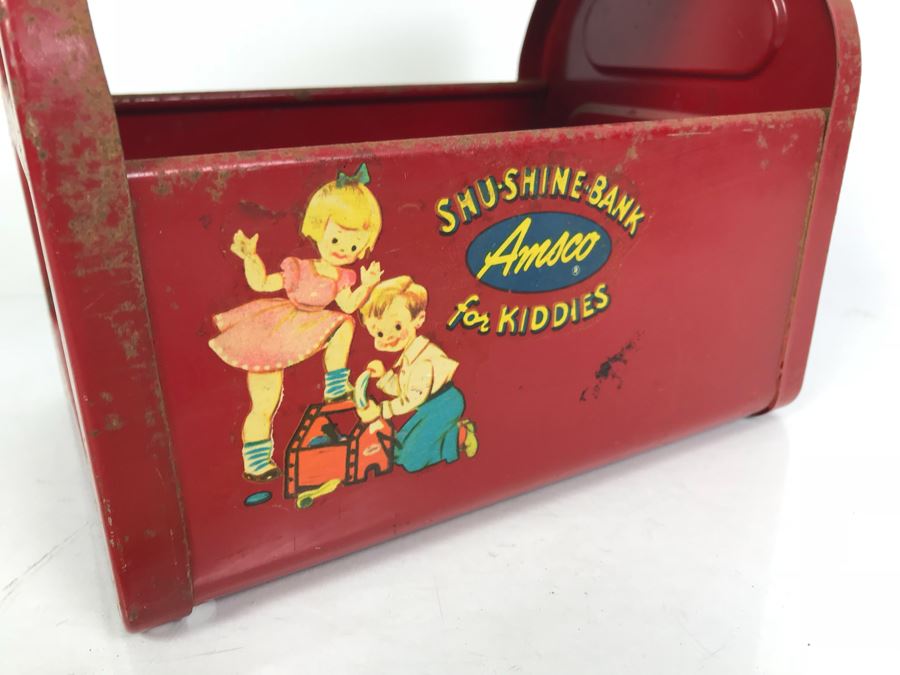 Vintage Red Metal Kid's Toy Shu-Shine-Bank Amsco For Kiddies [Photo 2]