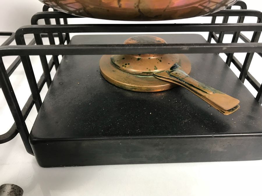 Pair Of Mid-Century Copper Fondue Sets, Dansk Denmark Vases, Industrial Salt & Pepper Shakers, Vintage Ladle, Wire Basket And Cutting Board [Photo 7]