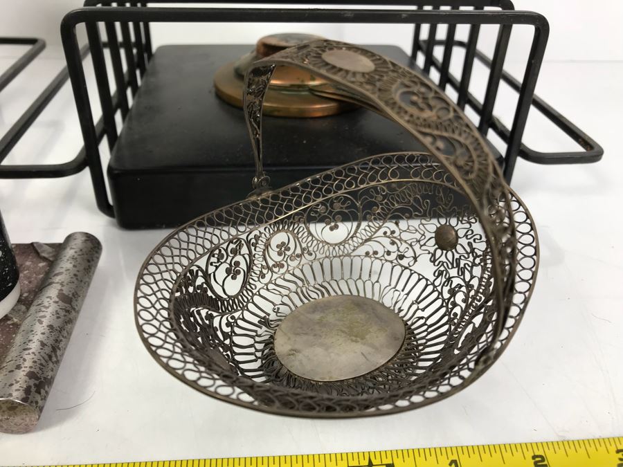 Pair Of Mid-Century Copper Fondue Sets, Dansk Denmark Vases, Industrial Salt & Pepper Shakers, Vintage Ladle, Wire Basket And Cutting Board [Photo 4]