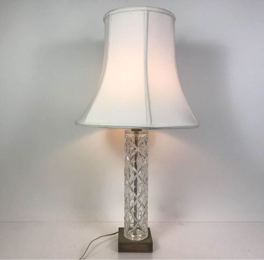 Vintage Etched Crystal Glass Table Lamp With Shade