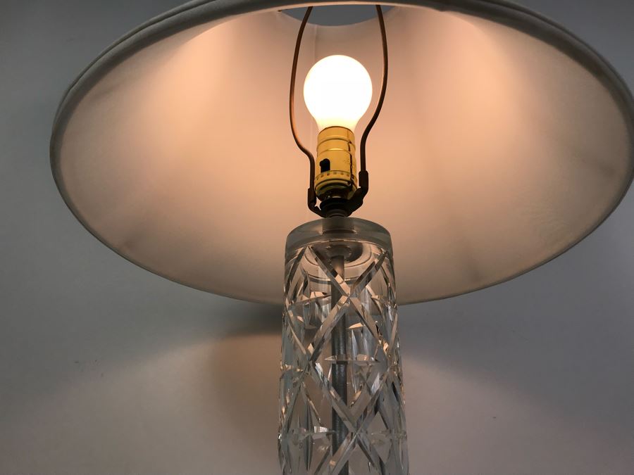 Vintage Etched Crystal Glass Table Lamp With Shade [Photo 6]