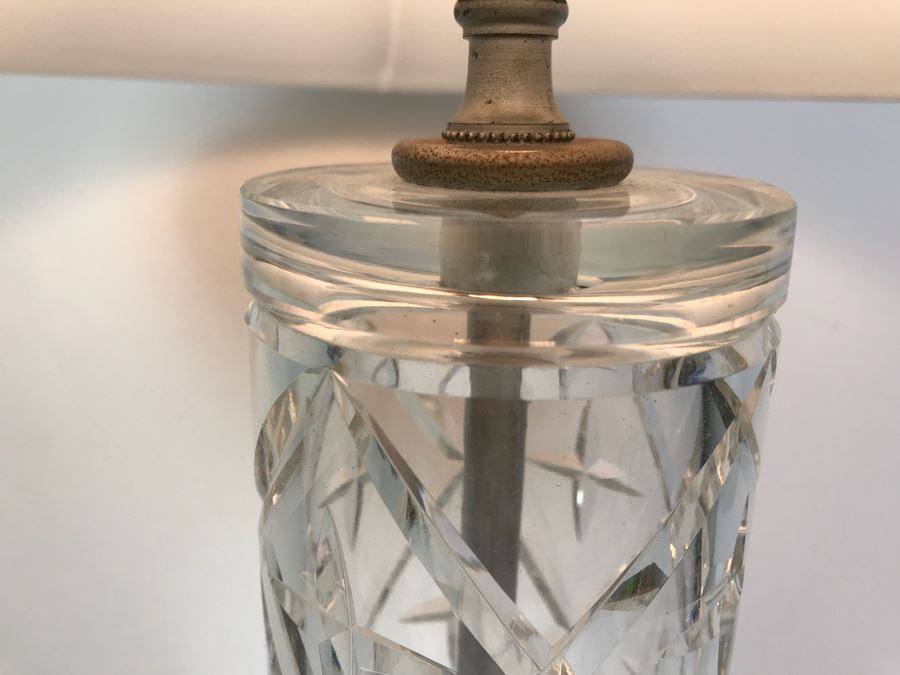 Vintage Etched Crystal Glass Table Lamp With Shade [Photo 5]