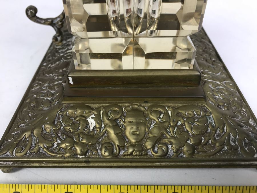 Vintage Brass Inkwell And Pen Holder With Glass Inkwell Bottles (Note That One Bottle Has Cracks In Glass) [Photo 7]