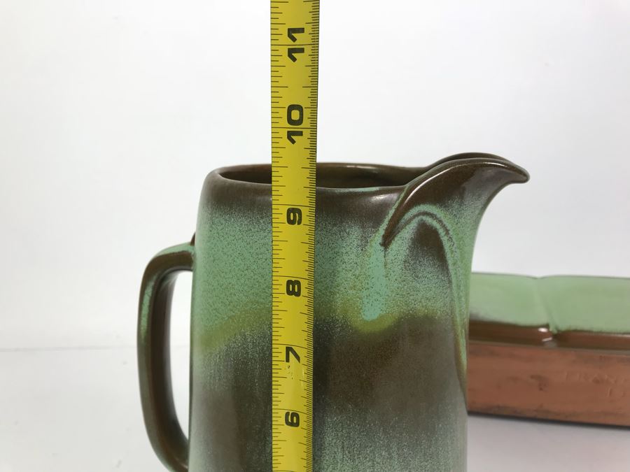 Pair Of Vintage Green Frankoma Pottery Pieces Pitcher [Photo 9]