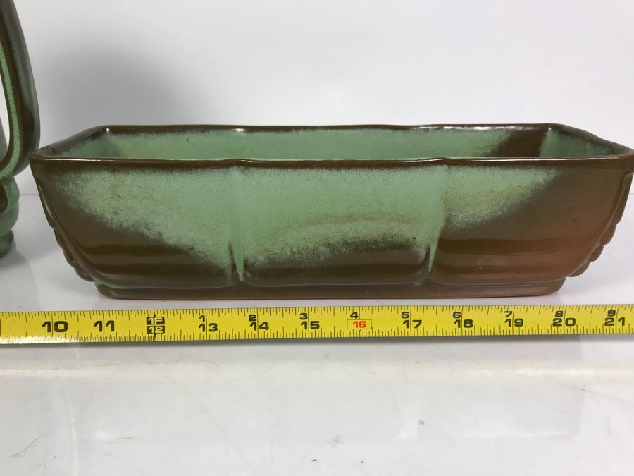 Pair Of Vintage Green Frankoma Pottery Pieces Pitcher [Photo 2]