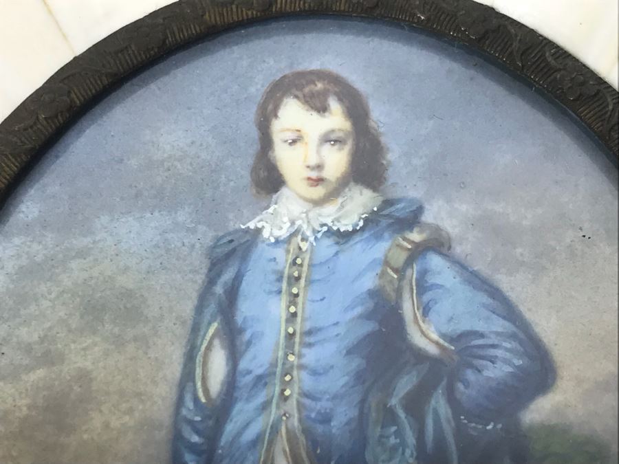 Antique Miniature Hand Painted Portrait Blue Boy (Jonathan Buttall) Signed Gainsborough [Photo 6]