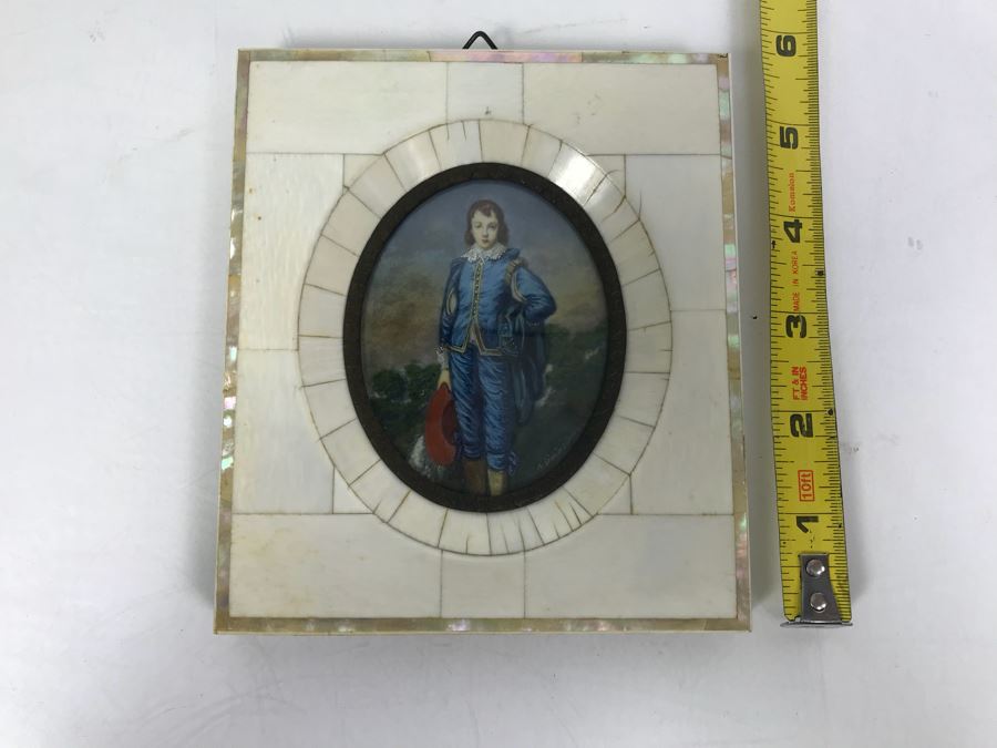 Antique Miniature Hand Painted Portrait Blue Boy (Jonathan Buttall) Signed Gainsborough [Photo 11]