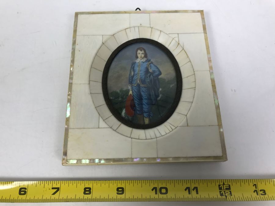 Antique Miniature Hand Painted Portrait Blue Boy (Jonathan Buttall) Signed Gainsborough [Photo 2]