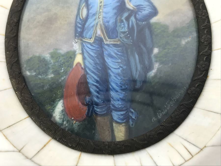 Antique Miniature Hand Painted Portrait Blue Boy (Jonathan Buttall) Signed Gainsborough [Photo 5]