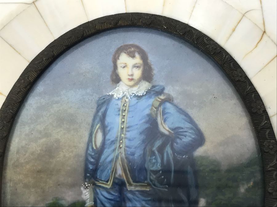 Antique Miniature Hand Painted Portrait Blue Boy (Jonathan Buttall) Signed Gainsborough [Photo 4]