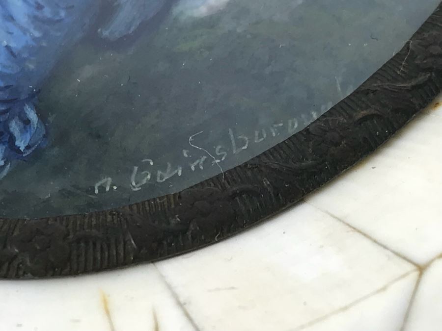 Antique Miniature Hand Painted Portrait Blue Boy (Jonathan Buttall) Signed Gainsborough [Photo 8]