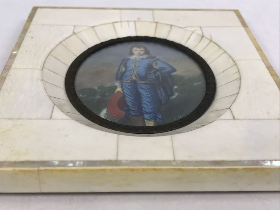 Antique Miniature Hand Painted Portrait Blue Boy (Jonathan Buttall) Signed Gainsborough [Photo 9]