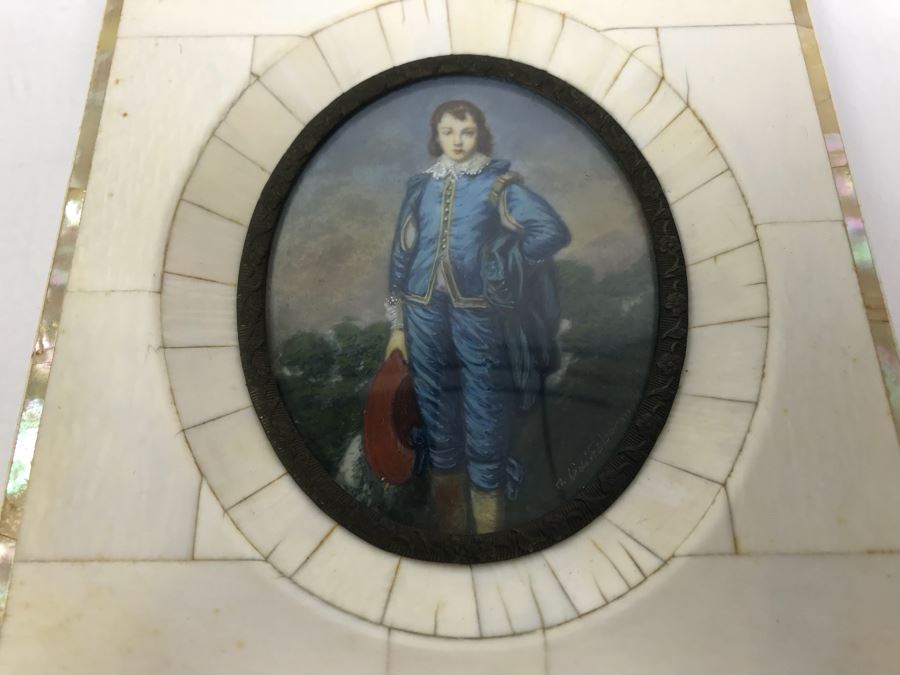 Antique Miniature Hand Painted Portrait Blue Boy (Jonathan Buttall) Signed Gainsborough [Photo 3]