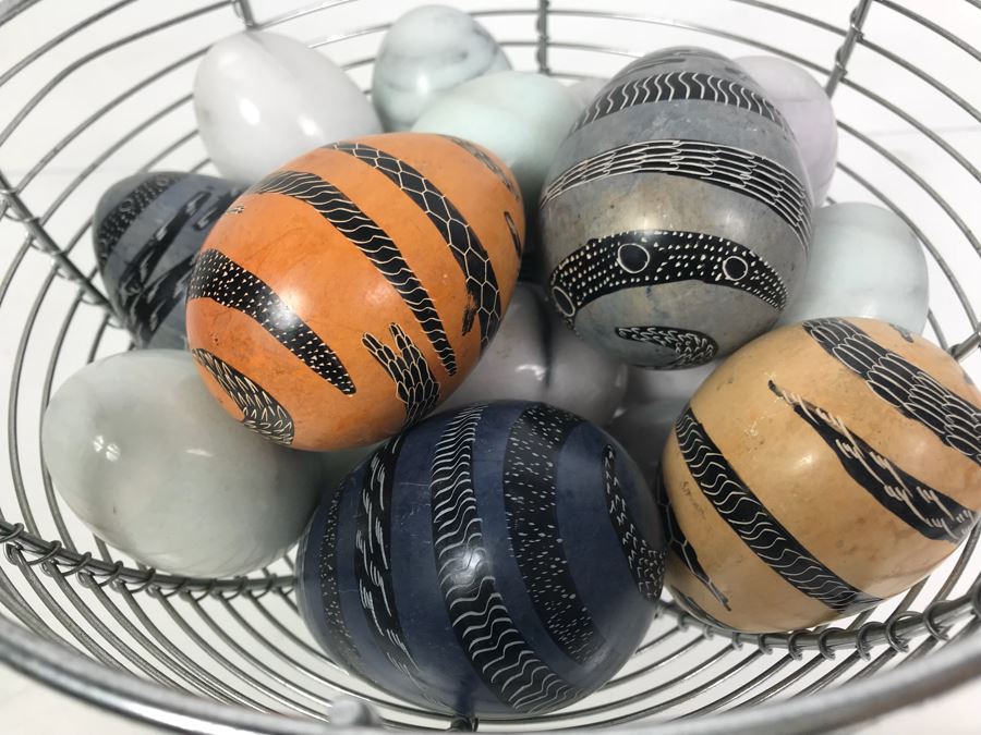 Metal Basket Fille With Carved Stone Eggs [Photo 3]