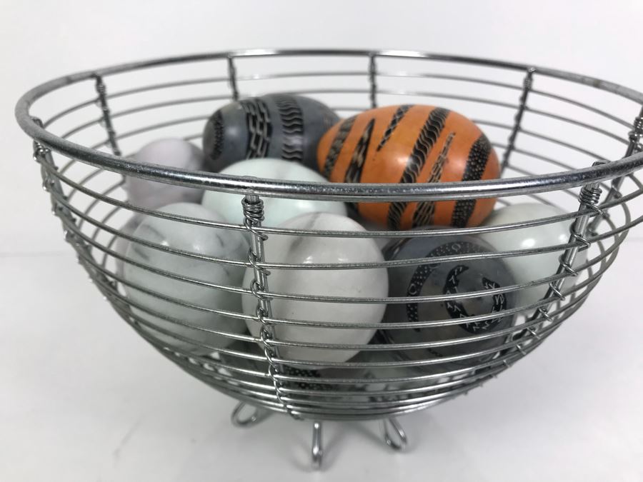 Metal Basket Fille With Carved Stone Eggs [Photo 7]