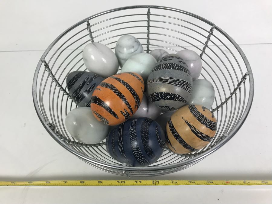 Metal Basket Fille With Carved Stone Eggs [Photo 2]