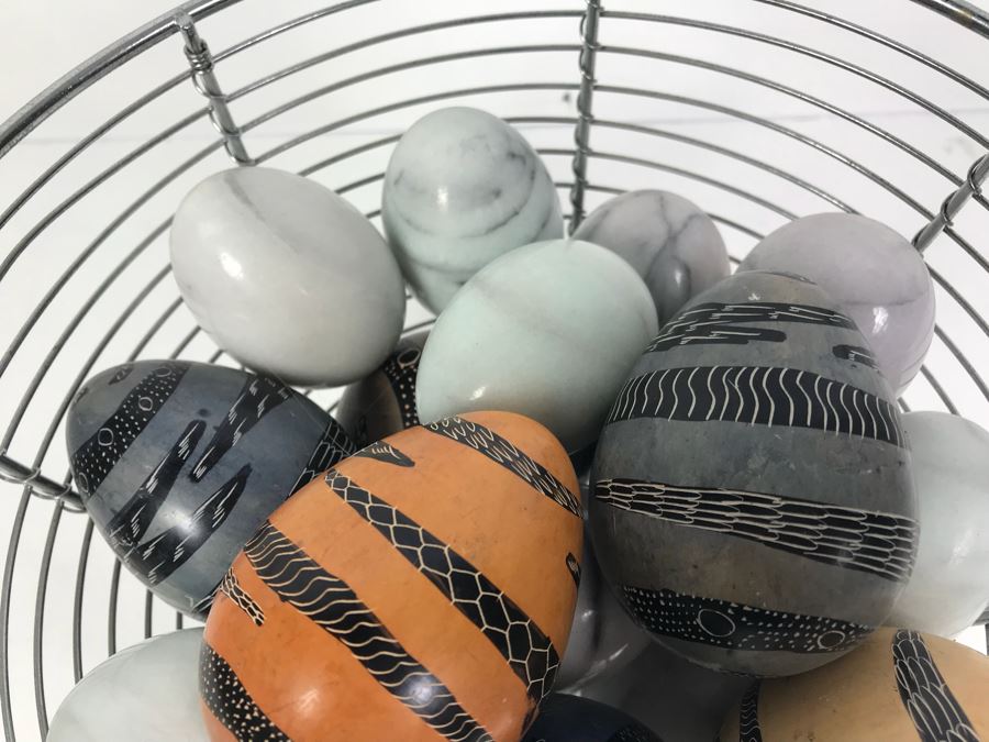 Metal Basket Fille With Carved Stone Eggs [Photo 4]