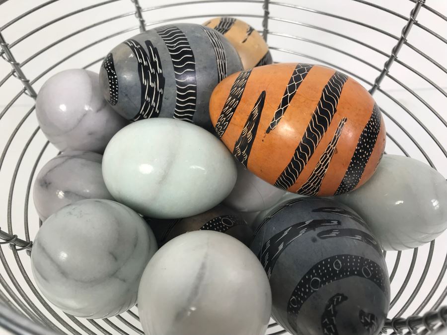 Metal Basket Fille With Carved Stone Eggs [Photo 8]