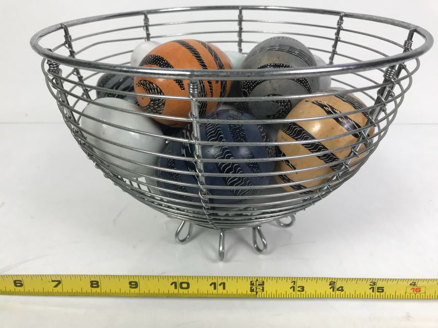 Metal Basket Fille With Carved Stone Eggs [Photo 1]