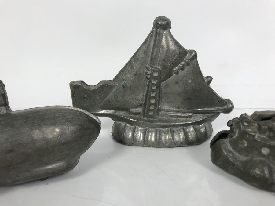 Vintage Pewter Ice Cream Molds Of Zepplin, Sailboat And Ship [Photo 3]